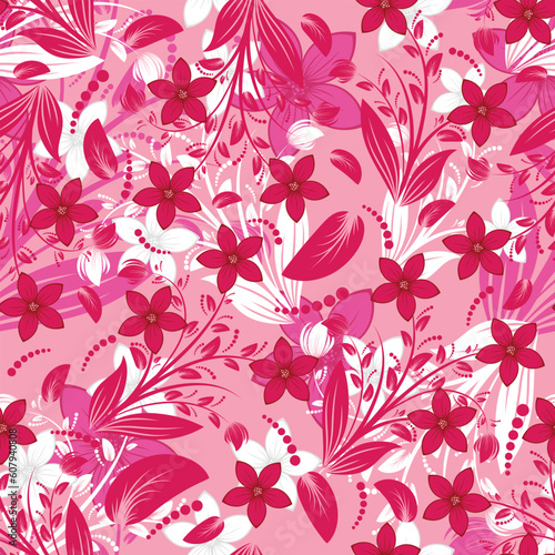 Seamless vector floral background. For easy making seamless pattern just drag all group into swatches bar, and use it for filling any contours.
