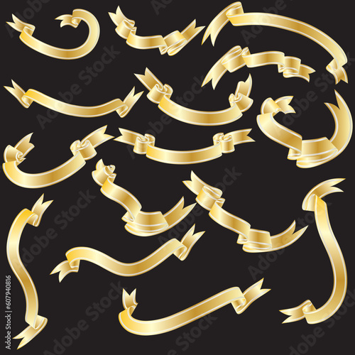 Golden vector ribbons set. Collection of vector temlates photo