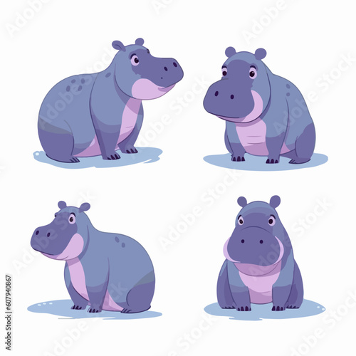 Cute hippo illustrations in different poses, perfect for greeting cards. © Llama-World-studio
