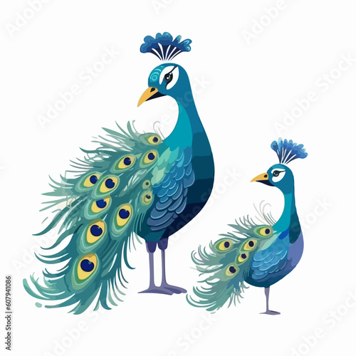 Adaptable peacock illustrations in various positions, perfect for educational materials.