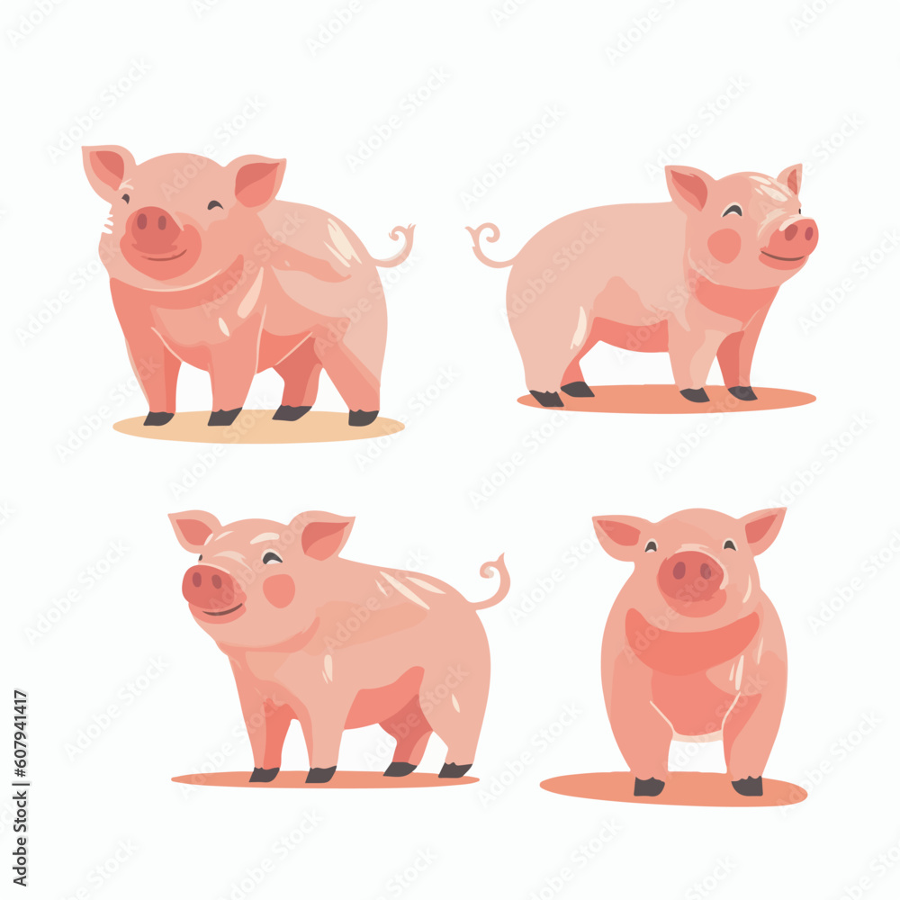 Endearing pig illustrations displaying their joyful expressions. Endearing pig illustrations displaying their joyful expressions.