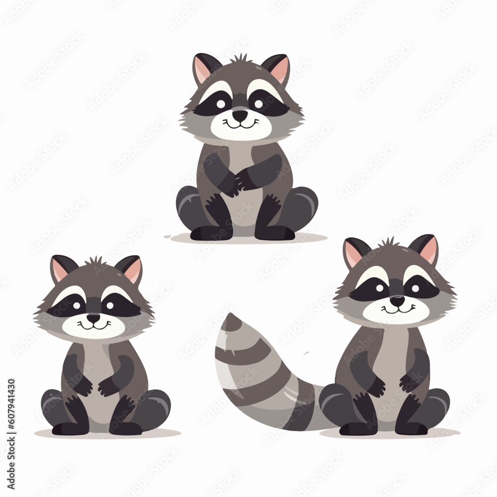 Adaptable raccoon illustrations in various positions, perfect for educational materials.