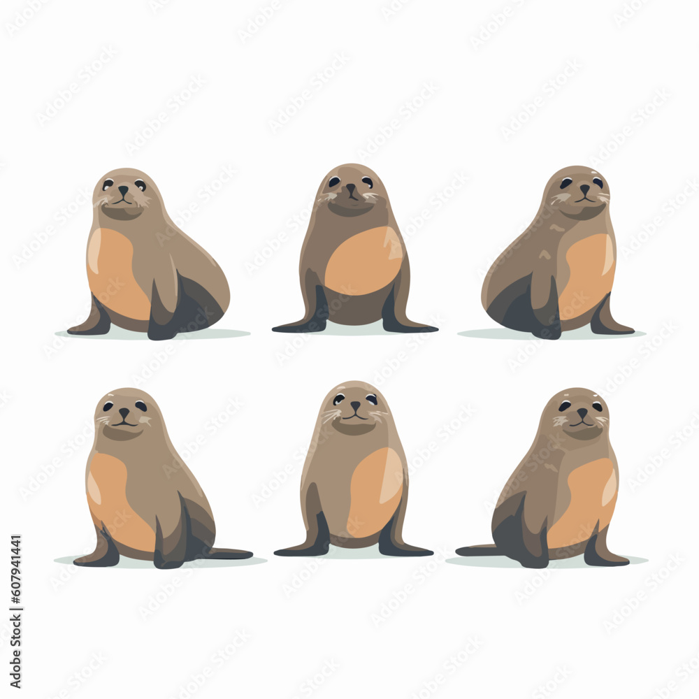 Fototapeta premium Adorable seal illustrations showcasing a range of cute positions.