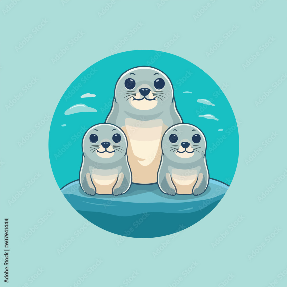 Obraz premium Endearing seal illustrations in vector format, perfect for children's products.