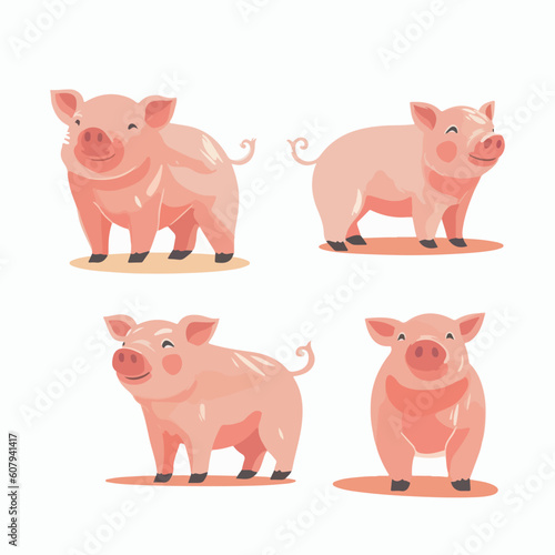 Endearing pig illustrations displaying their joyful expressions.