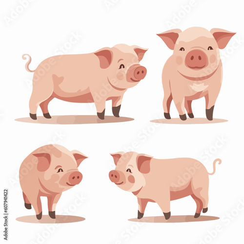 Sweet pig illustrations in different stances, perfect for nursery decor.