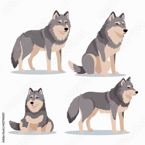 Striking wolf illustrations in different poses, ideal for mystical artwork.