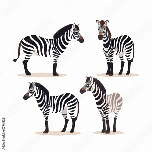 Vector zebra illustrations capturing their distinctive striped patterns. © Llama-World-studio