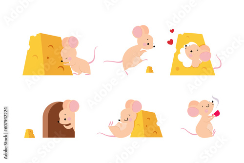Cute Mouse with Pointed Snout and Rounded Ears Vector Set