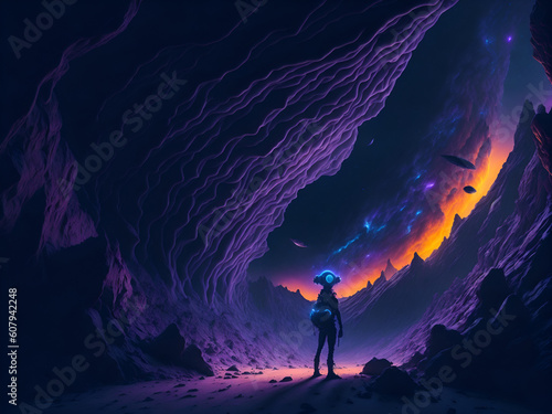 Alien planet landscape. AI generated illustration