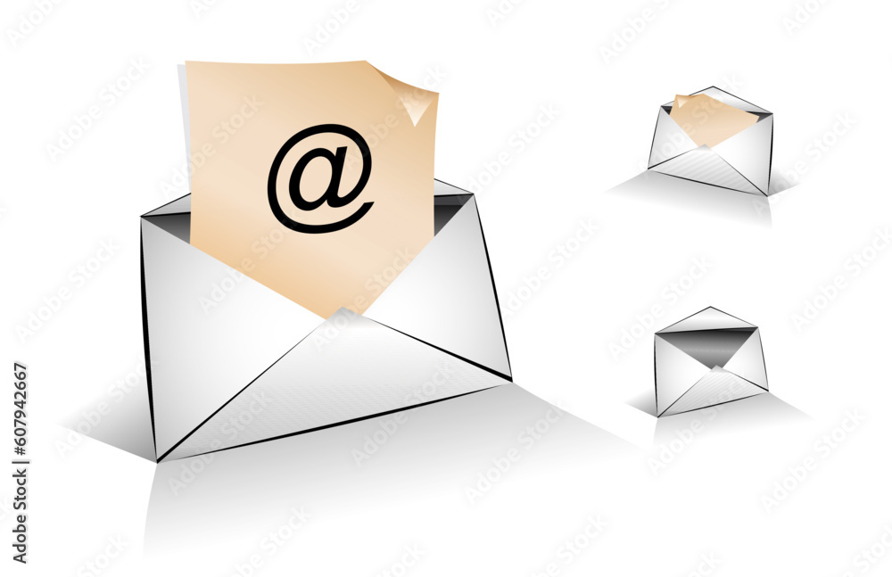 Set of Email Illustration with Shadows Set of Email Illustration with Shadows