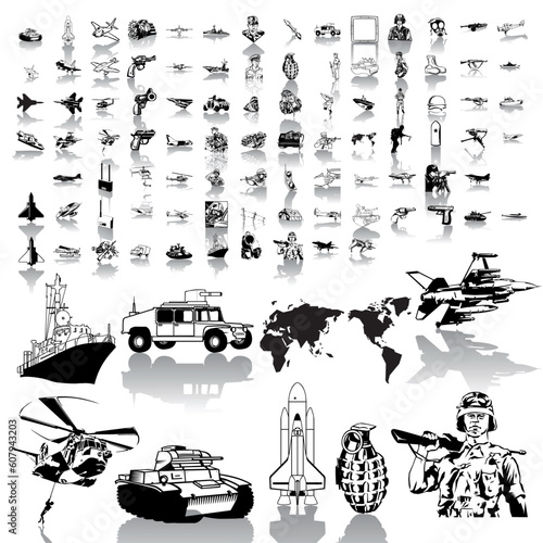 Army set of black sketch. Part 1. Isolated groups and layers.