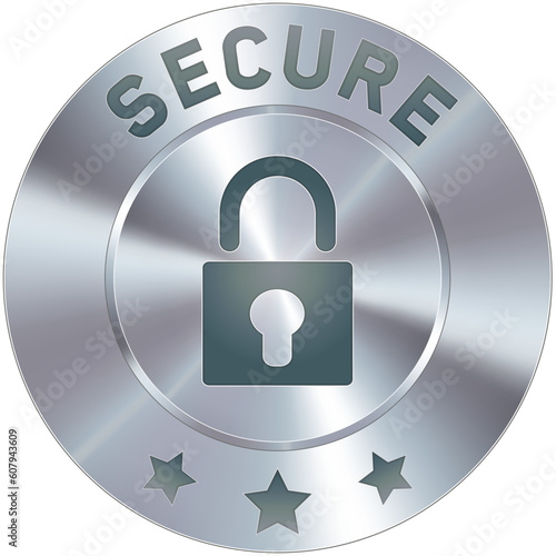 Stainless steel vector secure icon or button. Suitable for use on websites, as a badge in the e-commerce cart process, or as a standalone symbol.