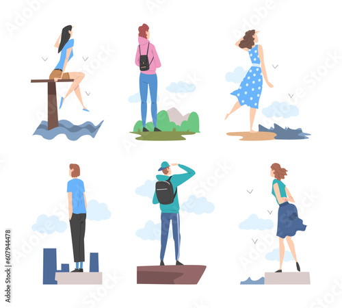 People Characters Looking Ahead as into Bright Future Vector Illustration Set