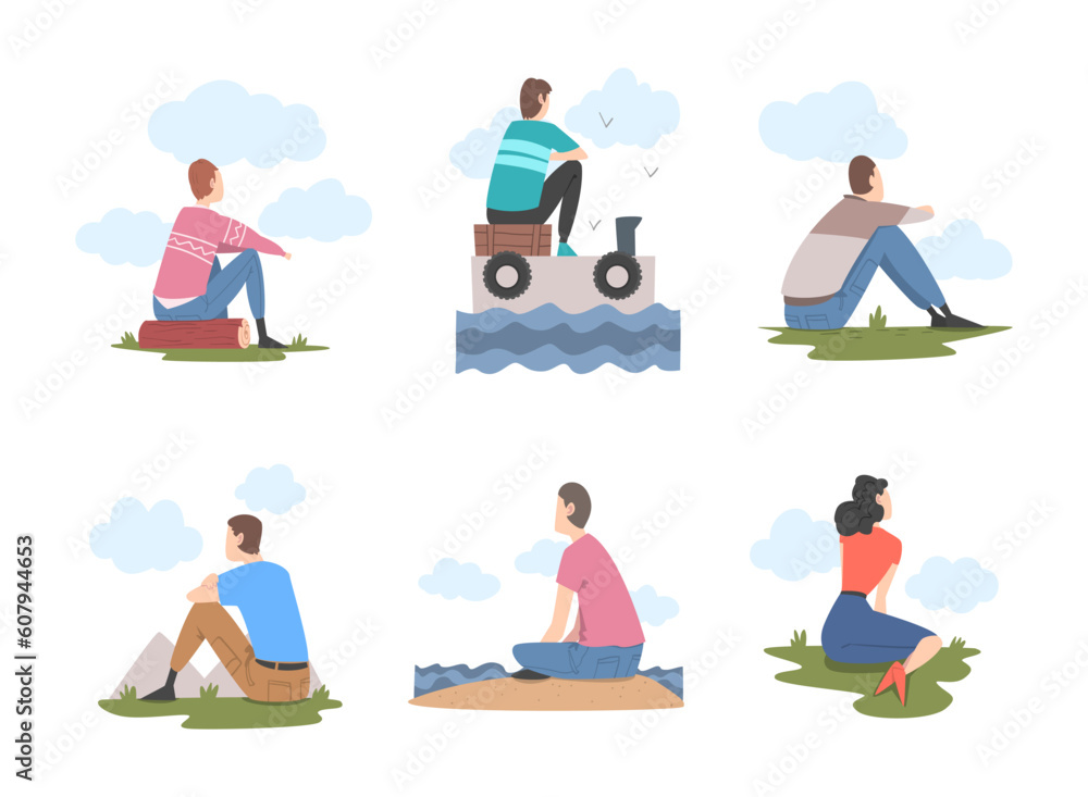 People Characters Looking Ahead as into Bright Future Vector Illustration Set People Characters Looking Ahead as into Bright Future Vector Illustration Set