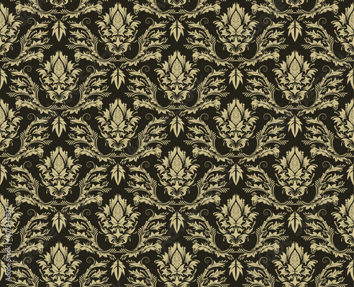Damask seamless vector background.  For easy making seamless pattern just drag all group into swatches bar, and use it for filling any contours.