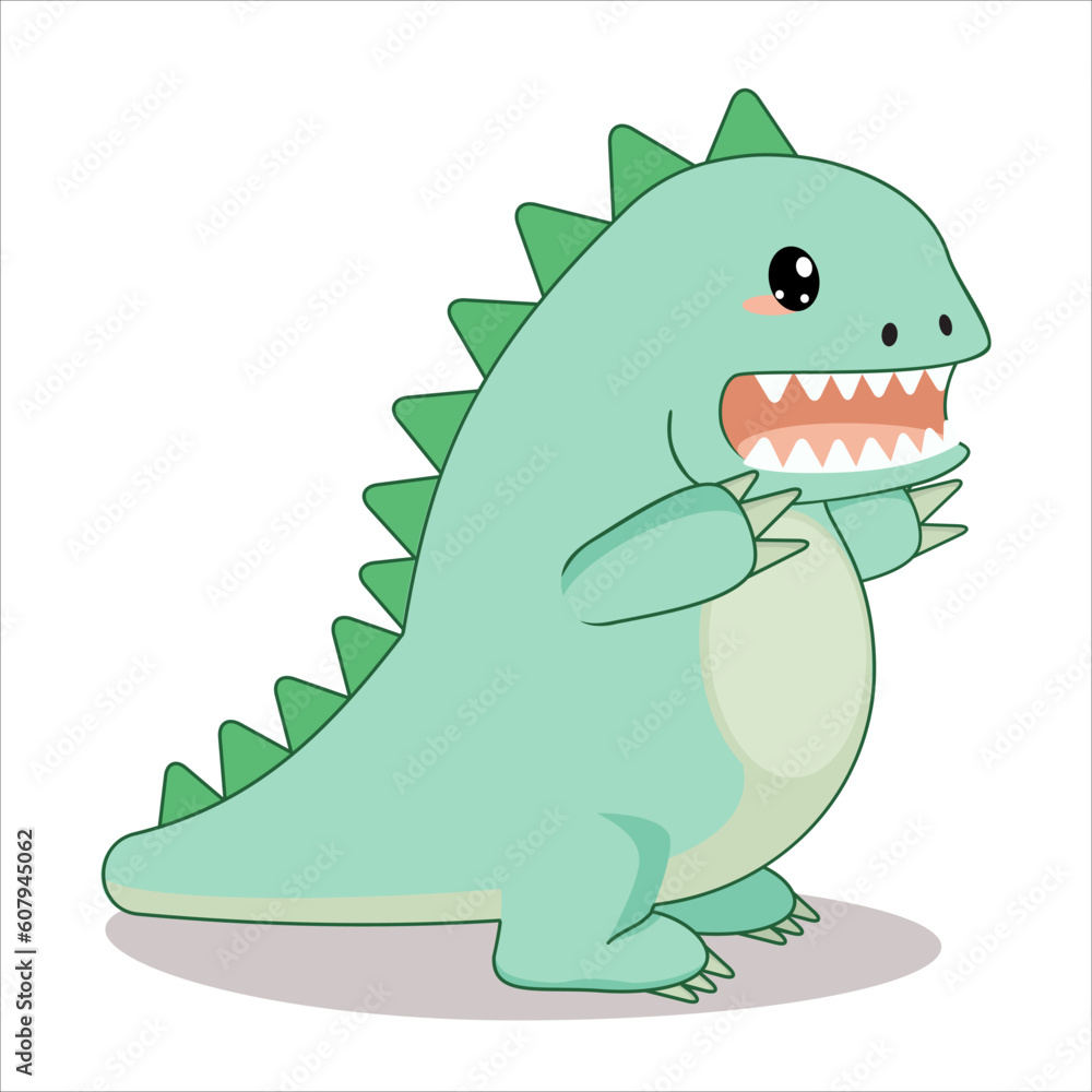 Naklejka premium Flat in childish, cartoon style image of a funny, cute talking dinosaur, dragon