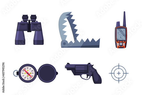 Hunting with Compass, Binoculars, Pistol, Shooting Aim, Trap and Radio Vector Set
