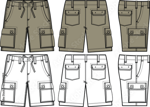 men cargo shorts in different side view