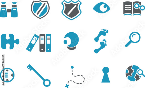 Vector icons pack - Blue Series, investigation collection