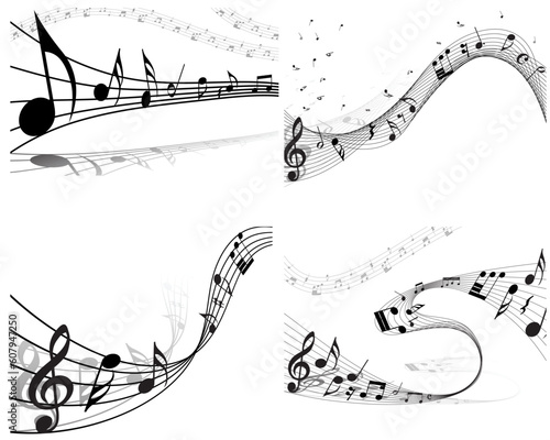 Vector musical notes staff background for design use