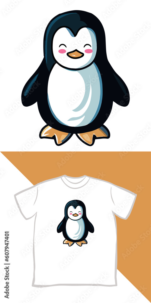 Obraz premium Vector graphic kids t-shirt design, with cute penguin