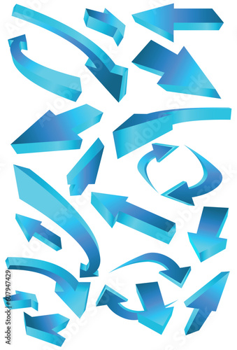 Blue 3D arrows going in many directions.