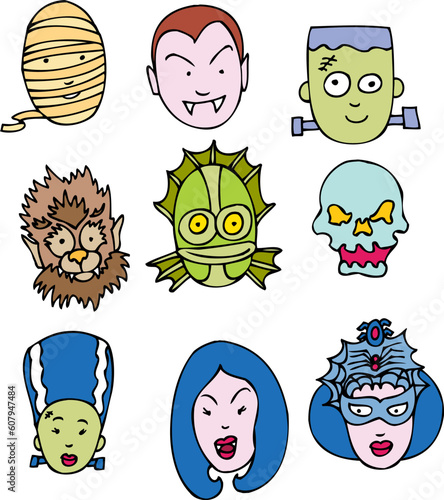 A set of nine recognized halloween faces.