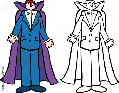 Cartoon image of the headless horseman - color and black/white versions.