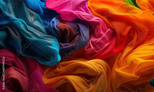  a group of different colored cloths that are in a pile together on a table or floor with one of them folded over the top of the other. generative ai