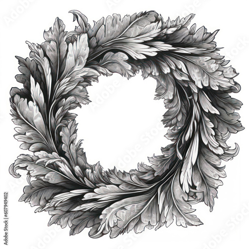 Acanthus leaves drawn wreath. Created using generative Al tools. photo