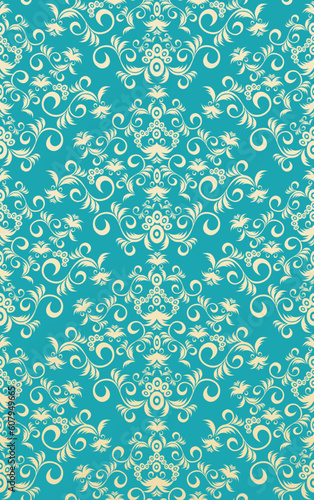 Decorative blue and gold royal seamless floral ornament