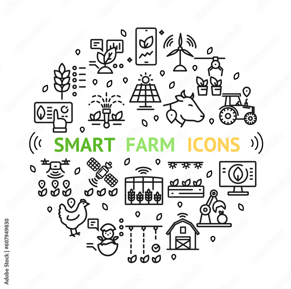 Smart Farm Sign Round Design Template Thin Line Icon Banner for Promotion, Marketing and Advertising. Vector illustration Smart Farm Sign Round Design Template Thin Line Icon Banner for Promotion, Marketing and Advertising. Vector illustration