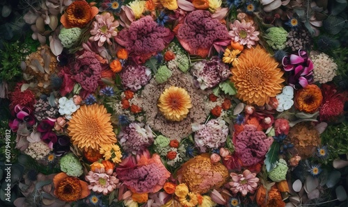  a bunch of flowers that are in the middle of a circle.  generative ai