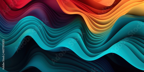 Abstract wave background banner with aquamarine and orange colors. Generative AI