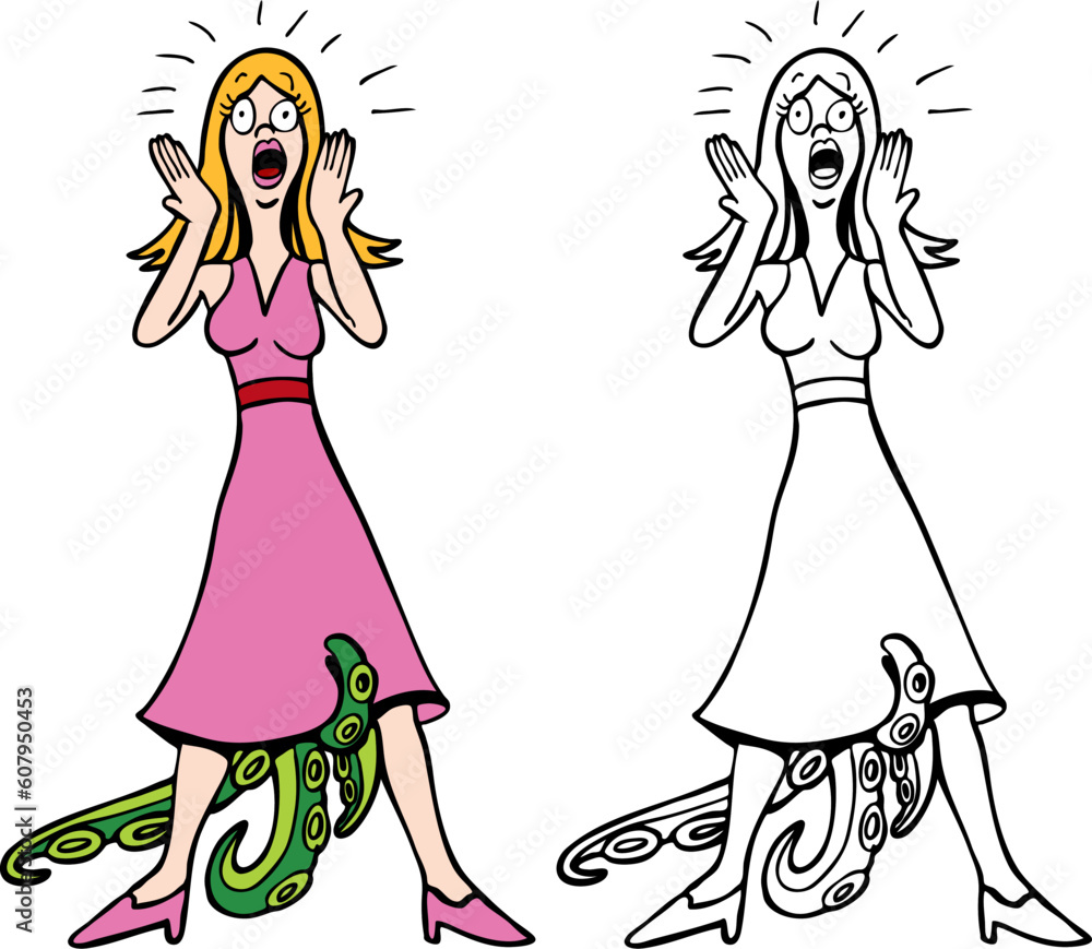 Cartoon image of a female with STDs - both color and black / white versions. Cartoon image of a female with STDs - both color and black / white versions.