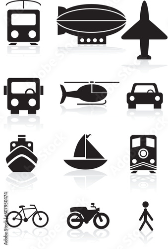 Set of 12 transportation web buttons - black and white.