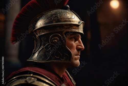 Vászonkép Photorealistic portrait of ancient Roman centurion (Generative AI)
