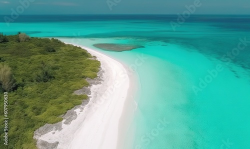  an aerial view of a beach and a lagoon in the ocean. generative ai
