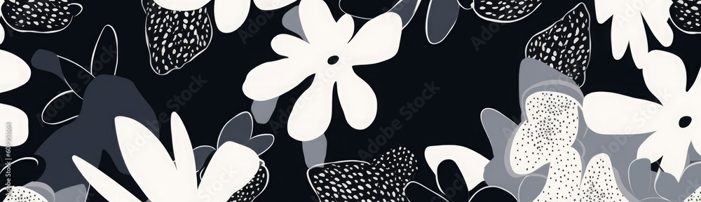 Hand drawn simple black and white abstract floral print. Trendy bright collage pattern. Fashionable template for design, Generative AI Hand drawn simple black and white abstract floral print. Trendy bright collage pattern. Fashionable template for design, Generative AI