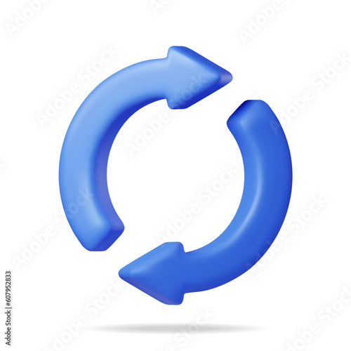 3D Synchronization Icon Isolated. Render Sync Sign in Round Shape. Cloud Computing or Refresh, Restart, Recycle, Reset Symbol. Vector Illustration photo