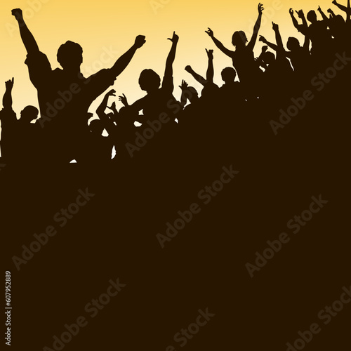 Editable vector silhouette looking up at a celebrating crowd