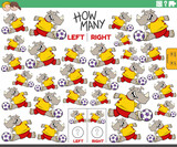 counting left and right pictures of cartoon rhino playing soccer