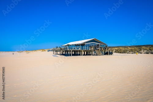A Cafe in the Foreground of a Sunny Day at the Yellow Sand Beach near The Hague