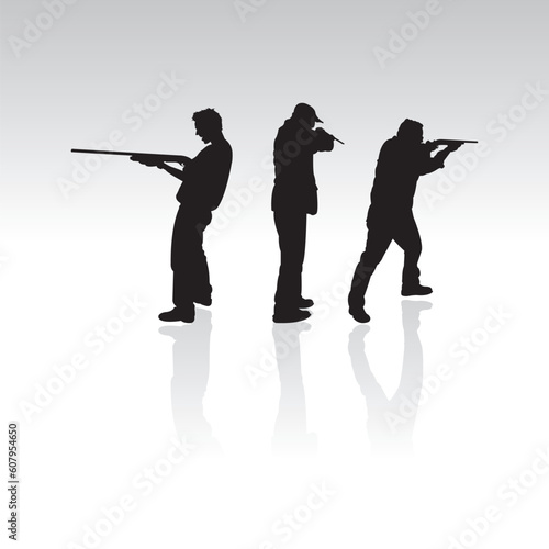 three silhouettes with guns, vector illustration