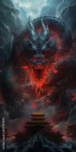 Year of the dragon vertical banner art. Generative AI illustration