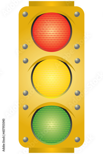 Yellow traffic light. Vector illustration. Isolated on white background.