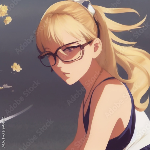 Girl in eyepieces against the sky.drawn in anime style