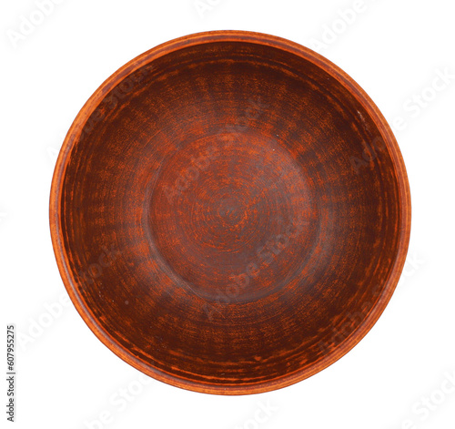 Brown round clay plate, transparent background © Tetiana