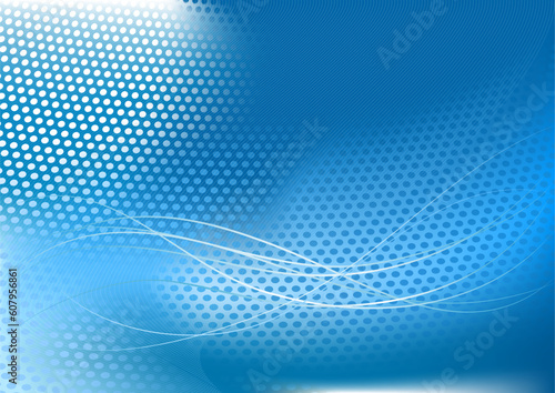 Vector illustration of blue abstract techno background made of dots and curved lines. Great for backgrounds or layering over other images